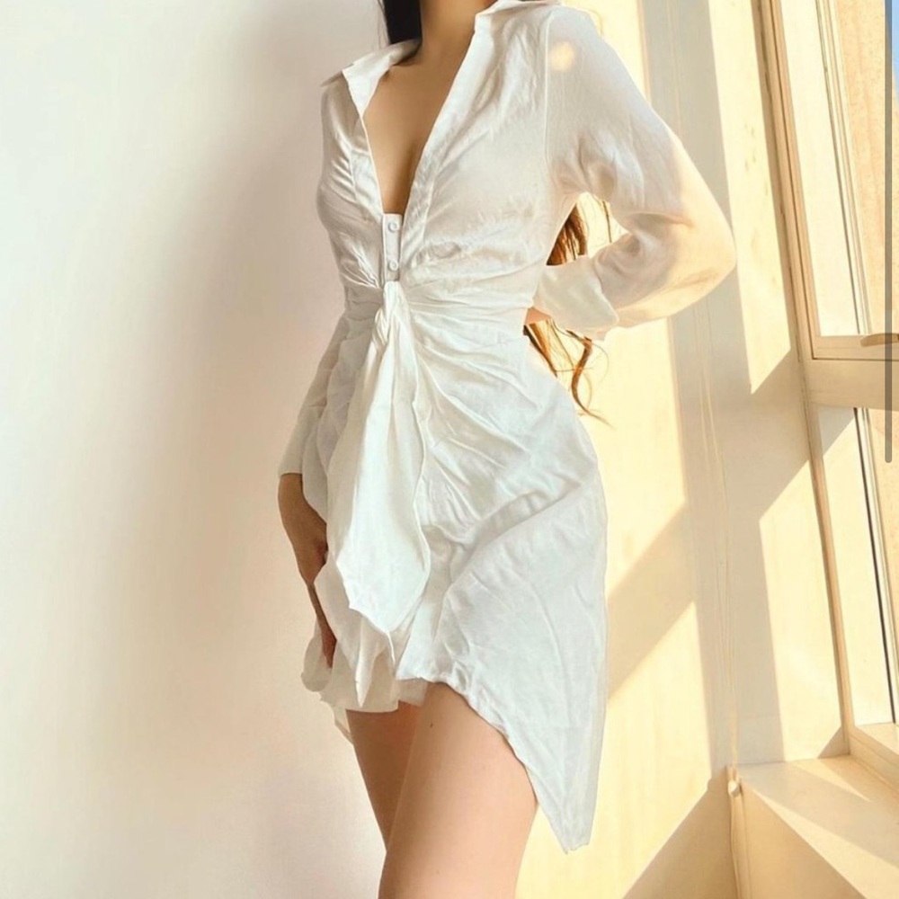 Princess Polly White Linen Button Down Shirt Dress Size 2